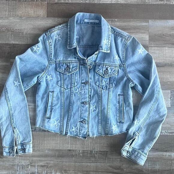 Star Embroidery Light Wash Blue Denim Jacket Size S - Picture 7 of 7